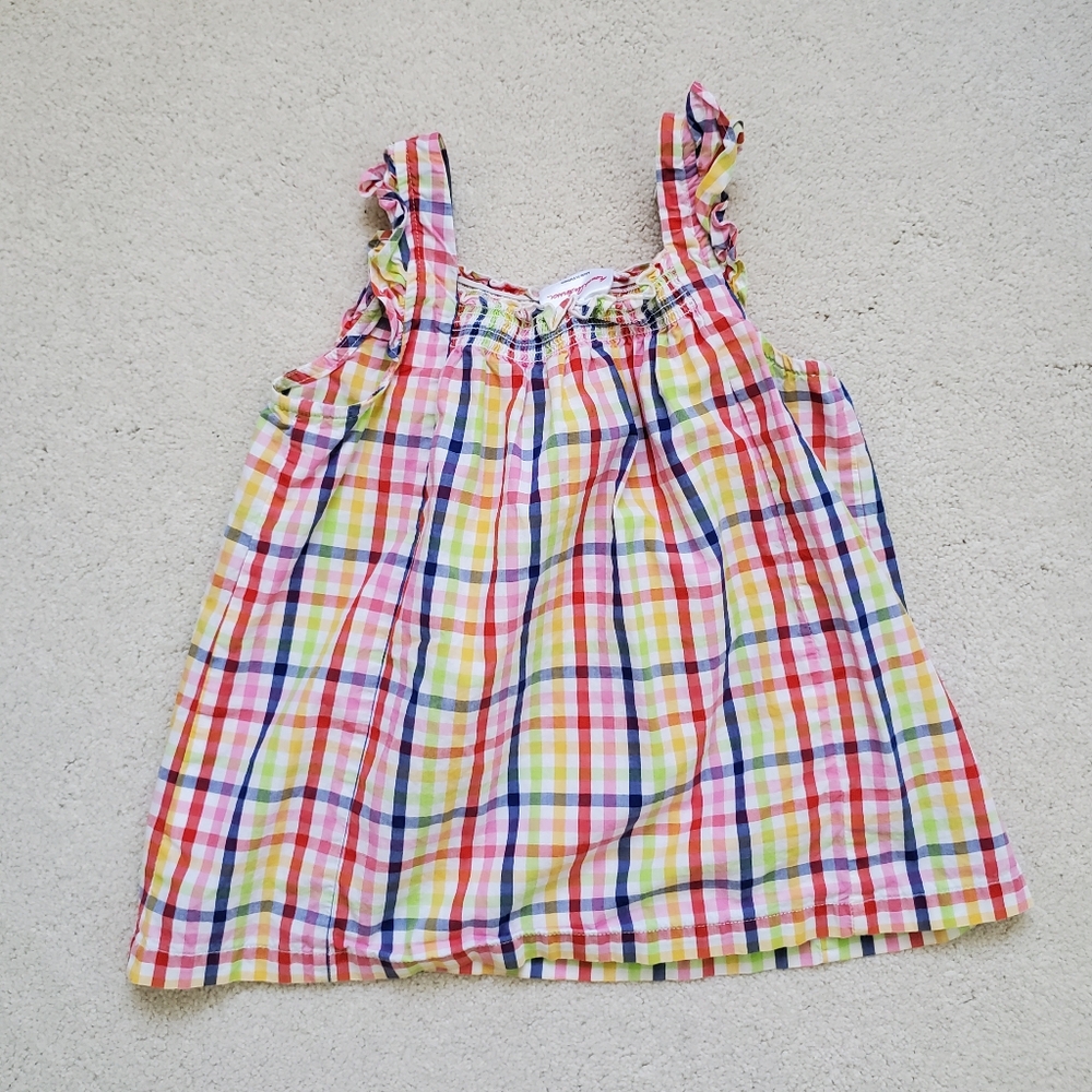 Hanna Andersson Girls Rainbow Plaid Smocked Flutter Shirt sz100/4